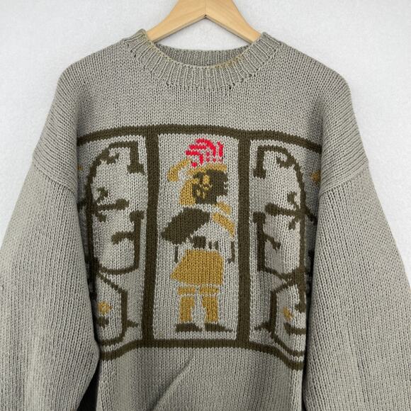 ACA Sweater Mens S 100% Wool Hand Knit Pullover Jumper Brown VTG 80s - Picture 2 of 14